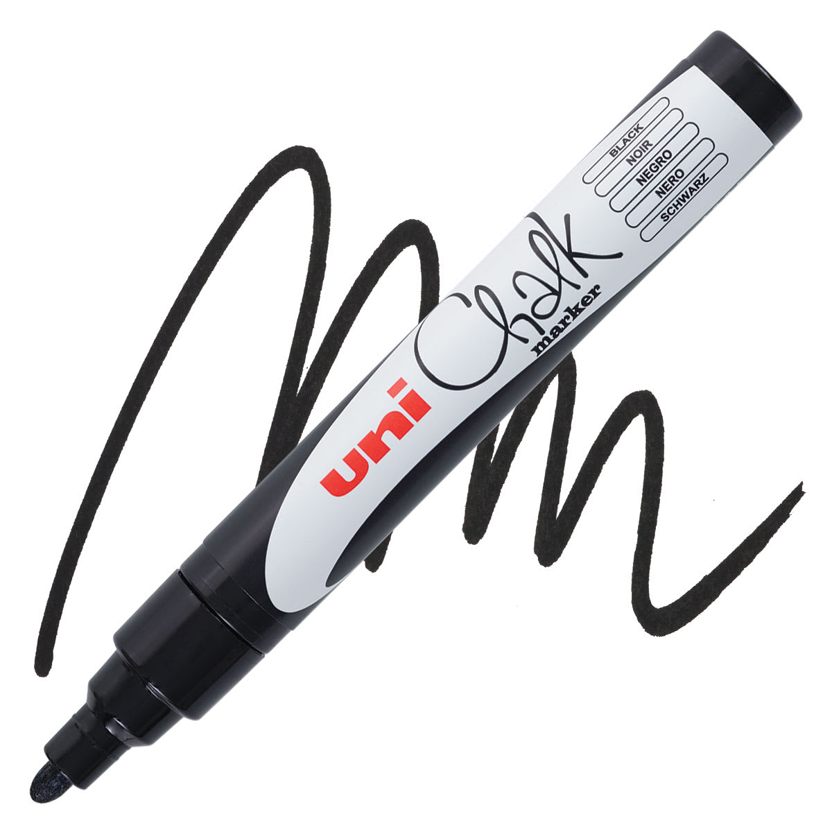 Uni Chalk Marker - Black, 5 mm marker and swatch