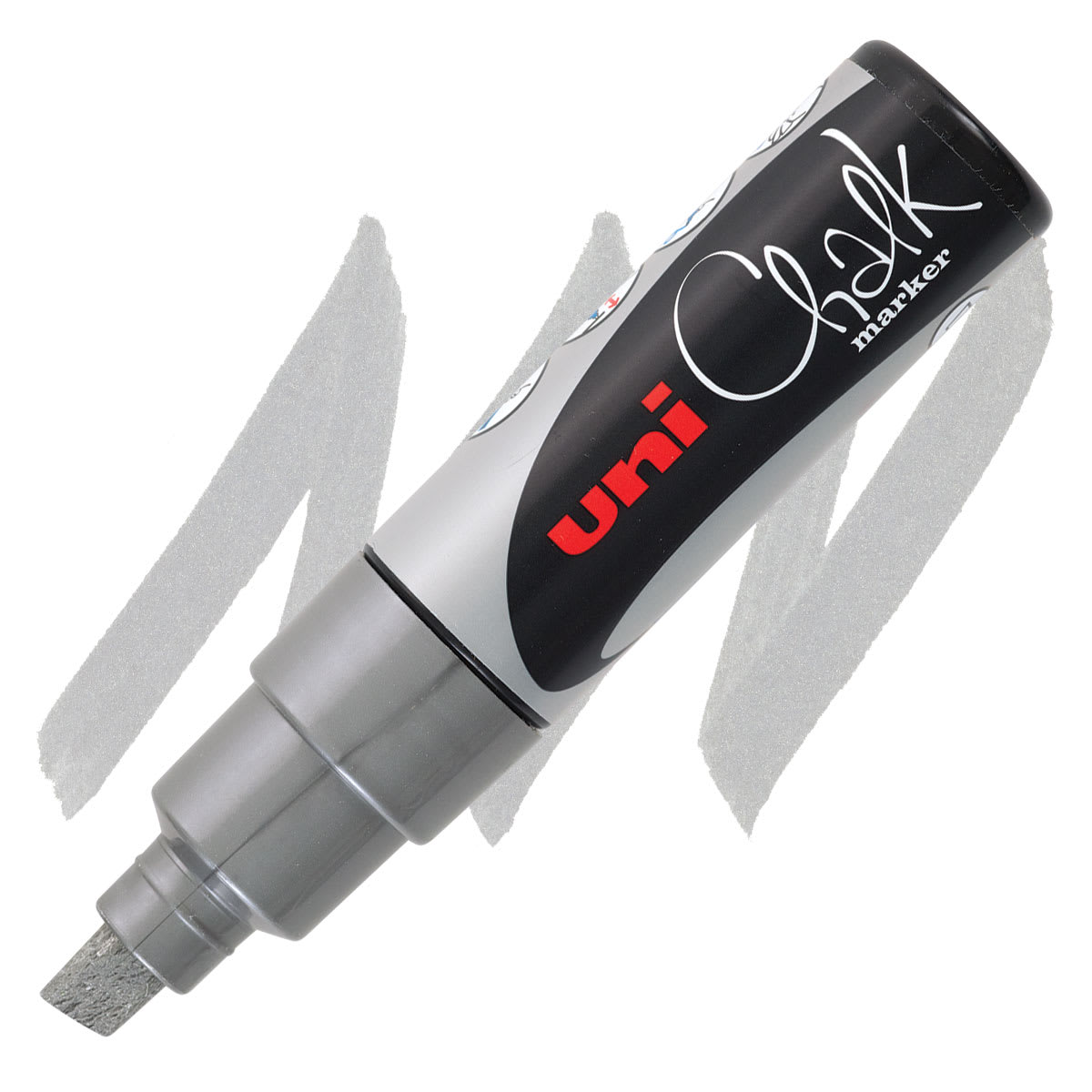Uni Chalk Marker - Silver, 8 mm marker and swatch