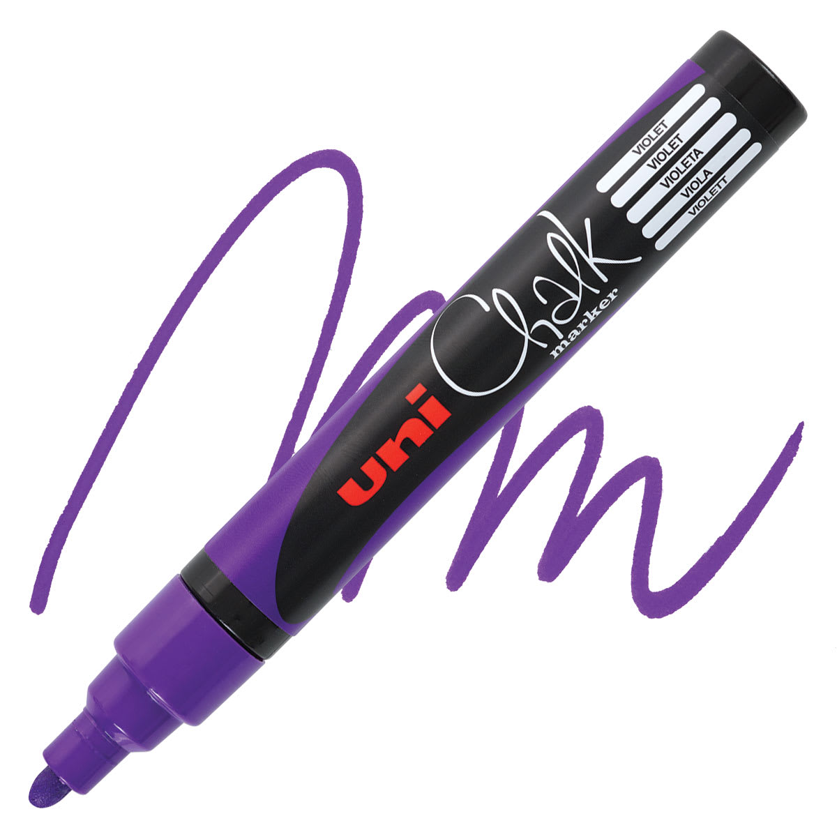Uni Chalk Marker - Violet, 5 mm marker and swatch