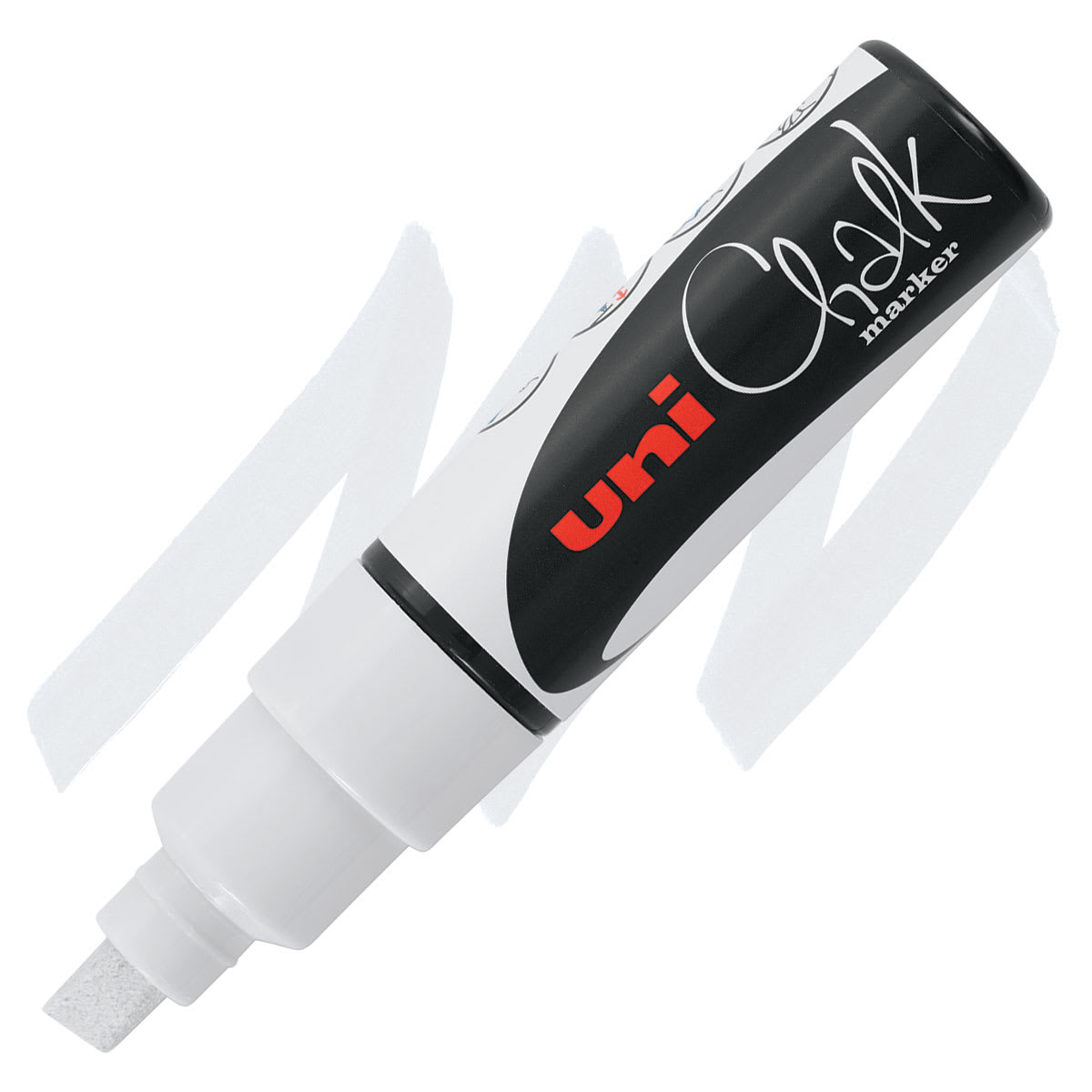 Uni Chalk Marker - White, 8 mm marker and swatch