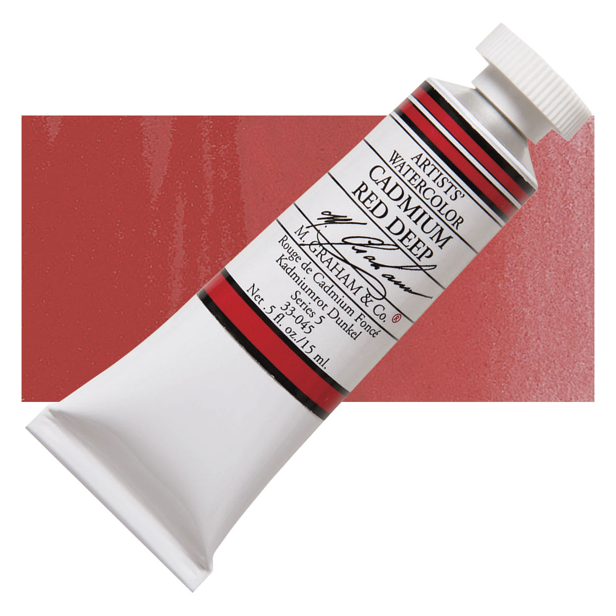 M. Graham Artists' Watercolor - Cadmium Red Deep, 15 ml tube and swatch