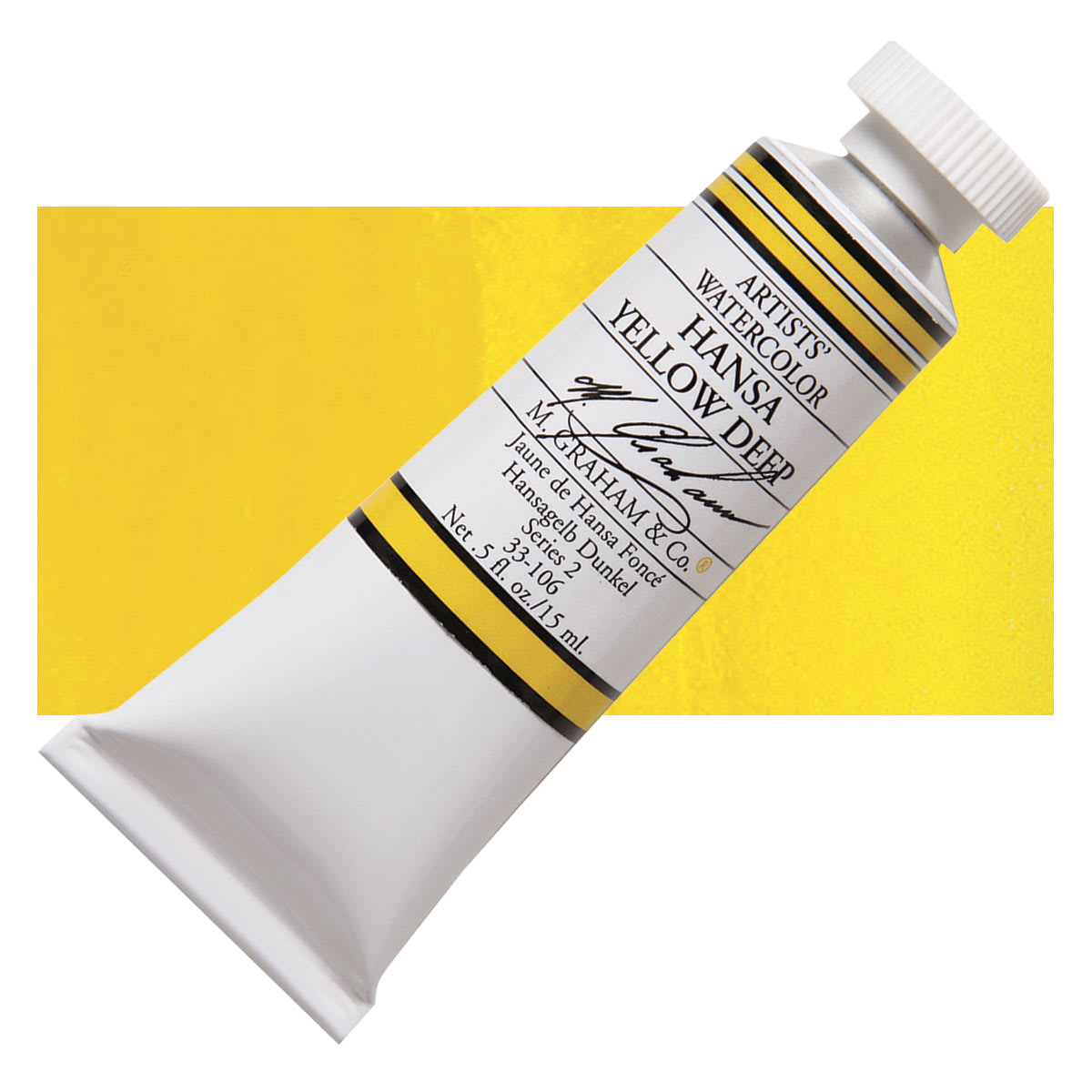 M. Graham Artists' Watercolor - Hansa Yellow Deep, 15 ml tube and swatch
