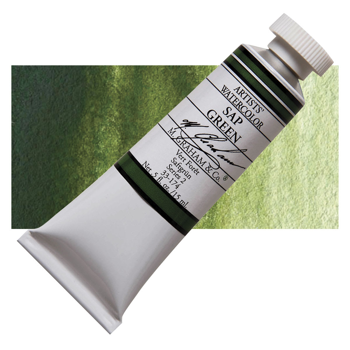 M. Graham Artists' Watercolor - Sap Green Permanent, 15 ml Tube and swatch