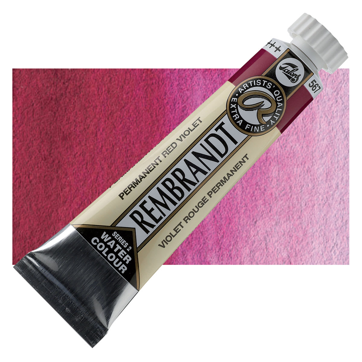 Rembrandt Artist Watercolor - Permanent Red Violet, 20 ml tube and swatch