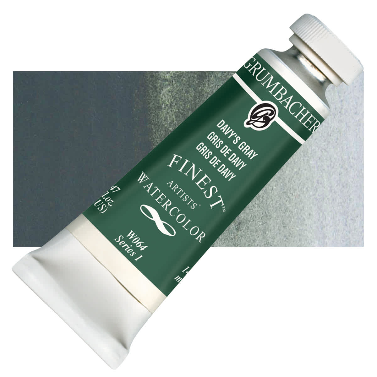 Grumbacher Finest Artists' Watercolor - Davy's Gray, 14 ml tube and swatch