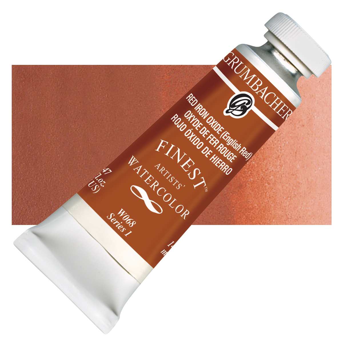 Grumbacher Finest Artists' Watercolor - Red Iron Oxide, 14 ml tube and swatch