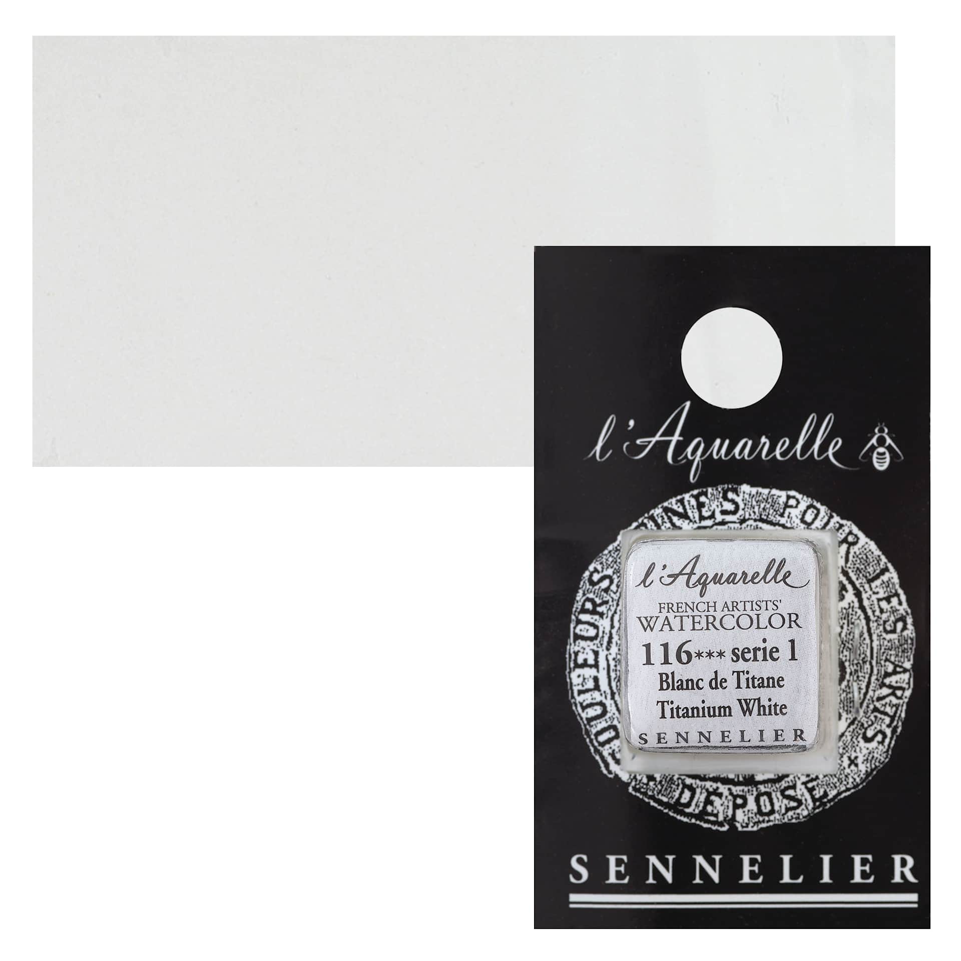 Sennelier French Artists' Watercolor - Titanium White, Half Pan and swatch
