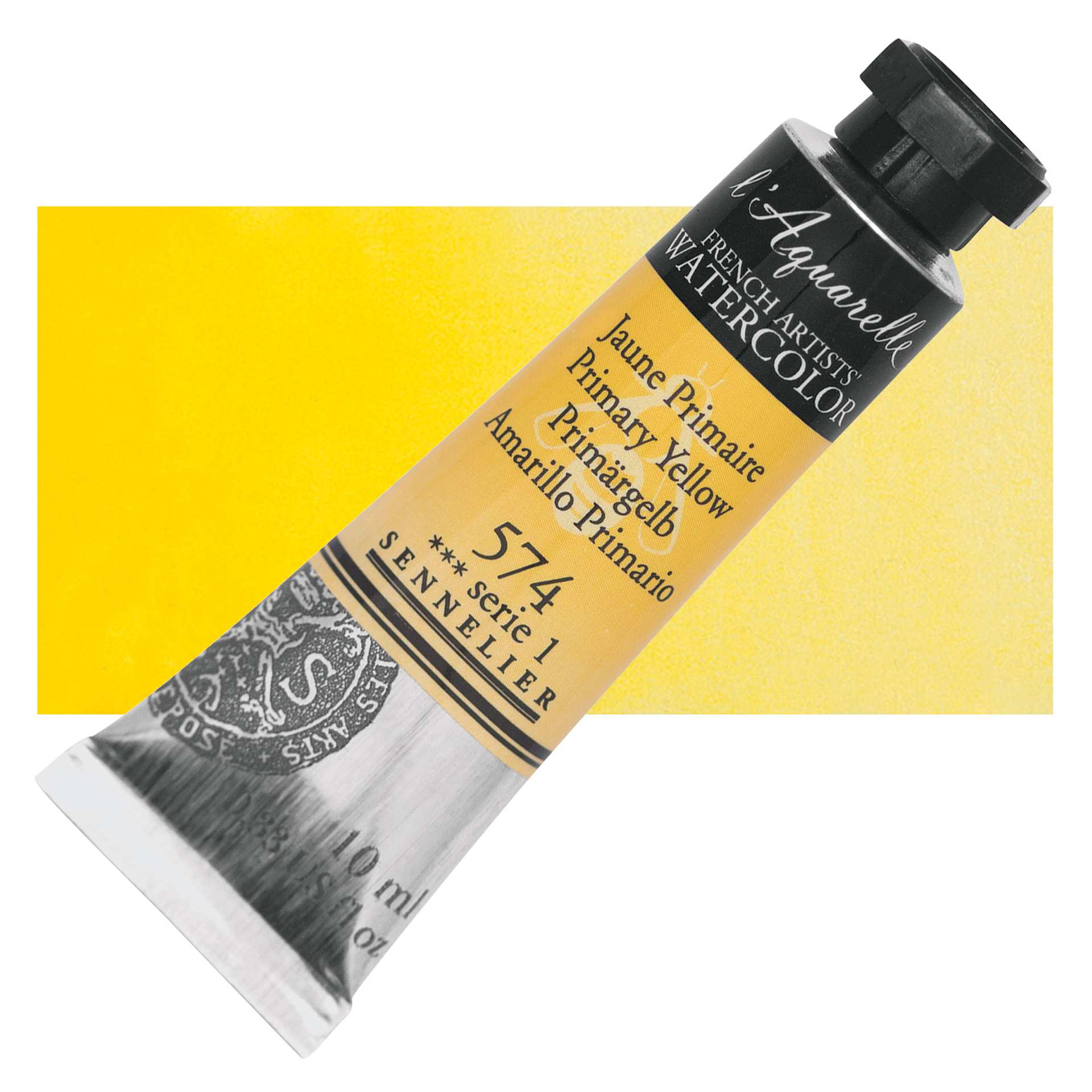 Sennelier French Artists' Watercolor - Primary Yellow, 10 ml, Tube and swatch