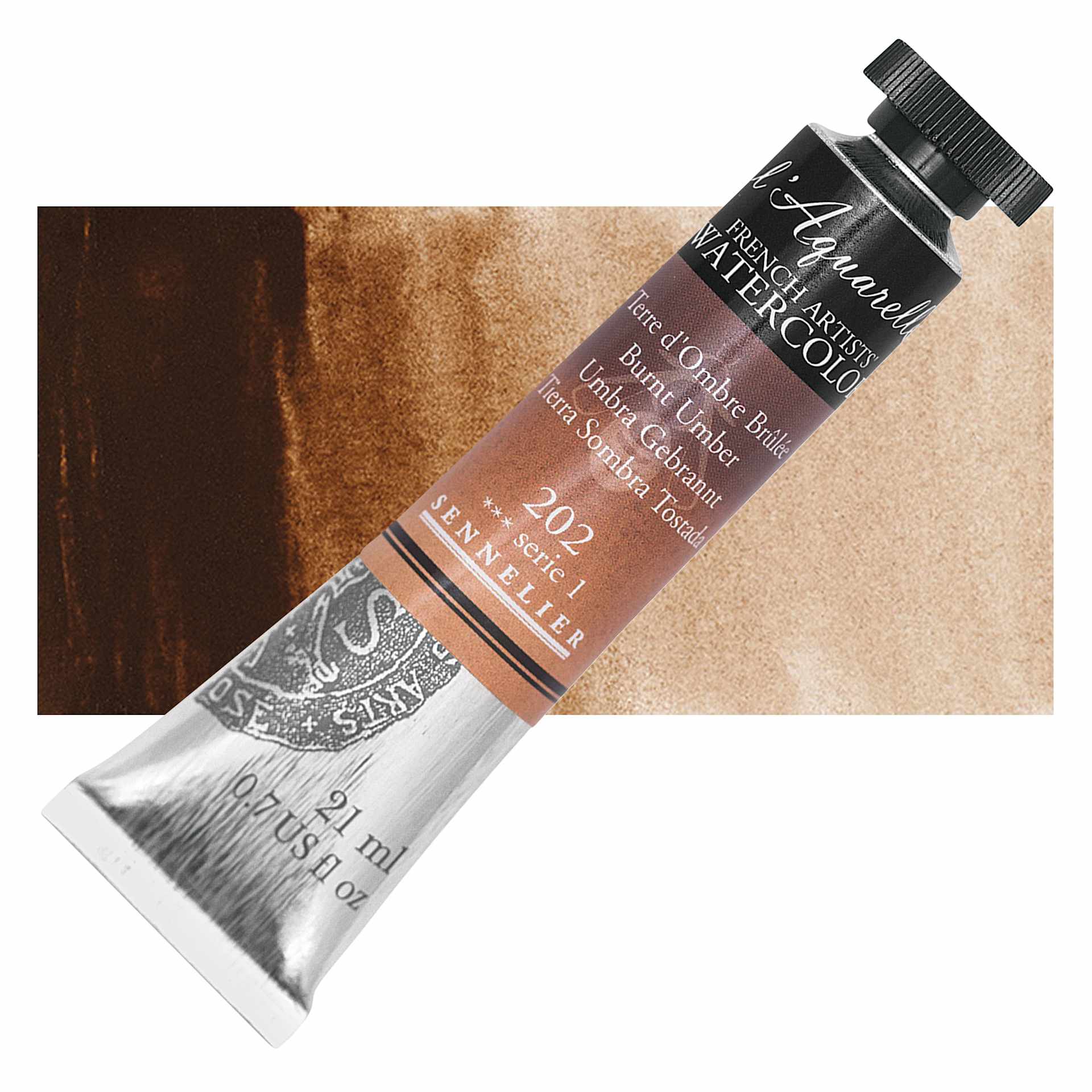 Sennelier French Artists' Watercolor - Burnt Umber, 21 ml, Tube and swatch