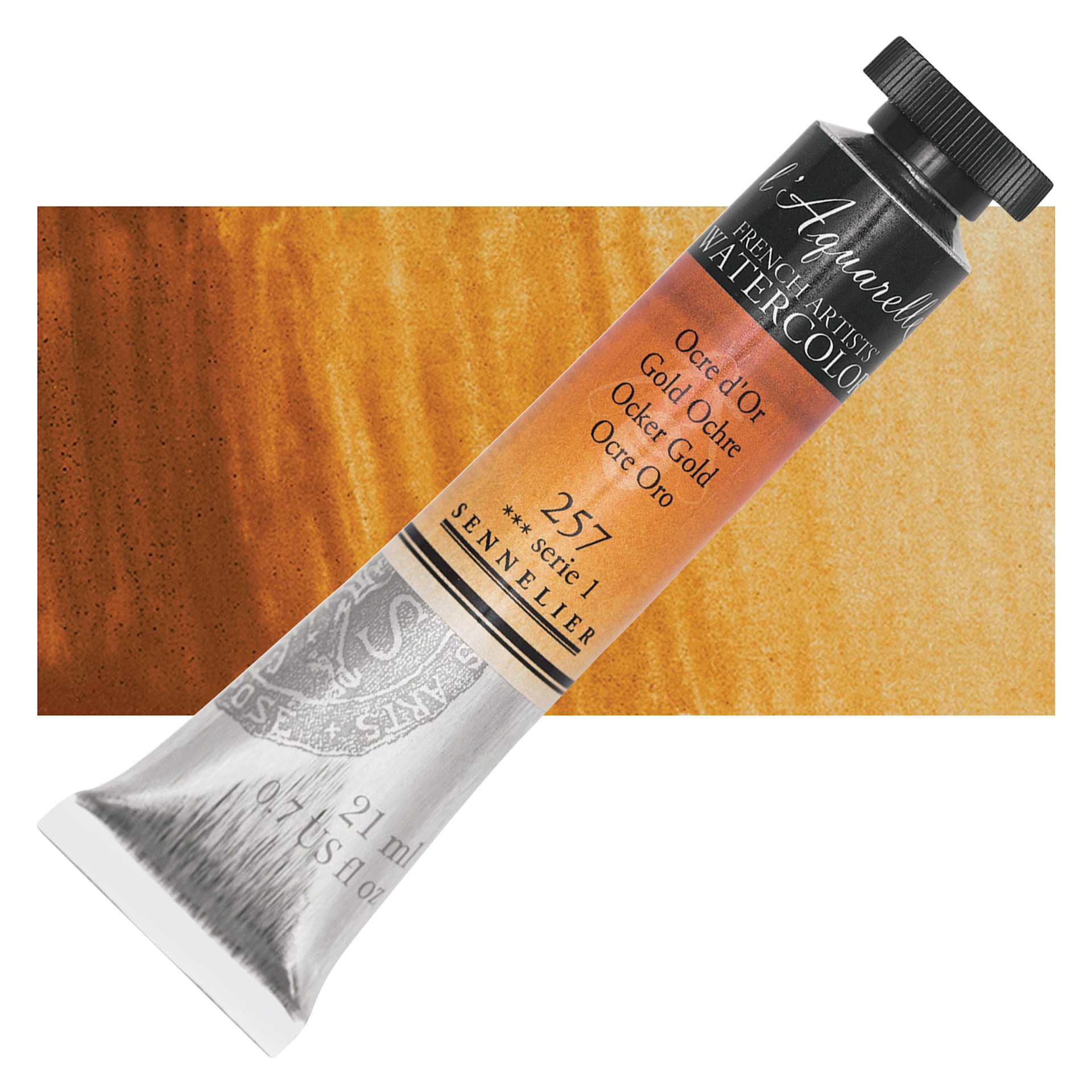 Sennelier French Artists' Watercolor - Gold Ochre, 21 ml, Tube and swatch