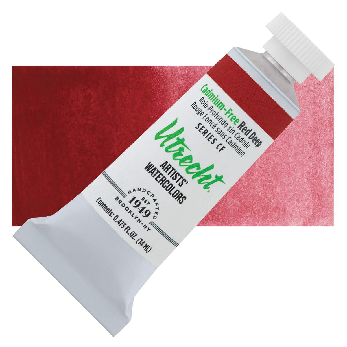 Utrecht Artists' Watercolor Paint - Cadmium-Free Red Deep, 14 ml Tube and swatch