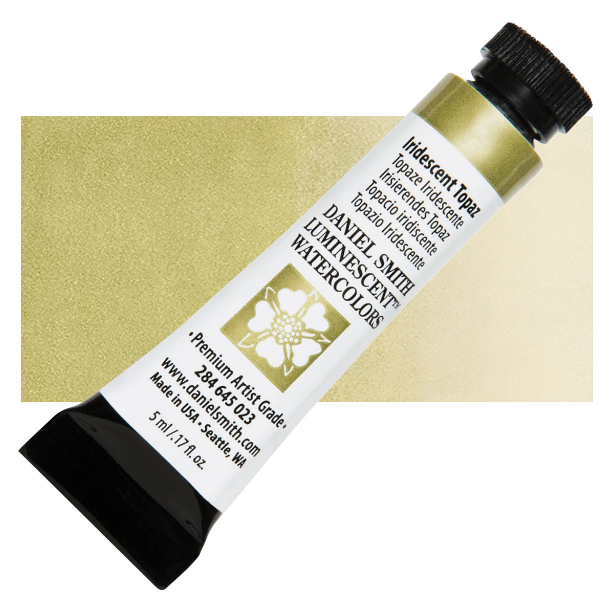 Daniel Smith Luminescent Watercolor - Iridescent Topaz, 5 ml, Tube and swatch