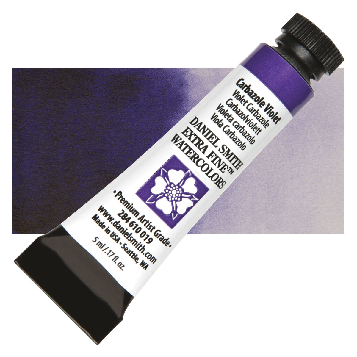 Daniel Smith Extra Fine Watercolor - Carbazole Violet, 5 ml Tube and swatch