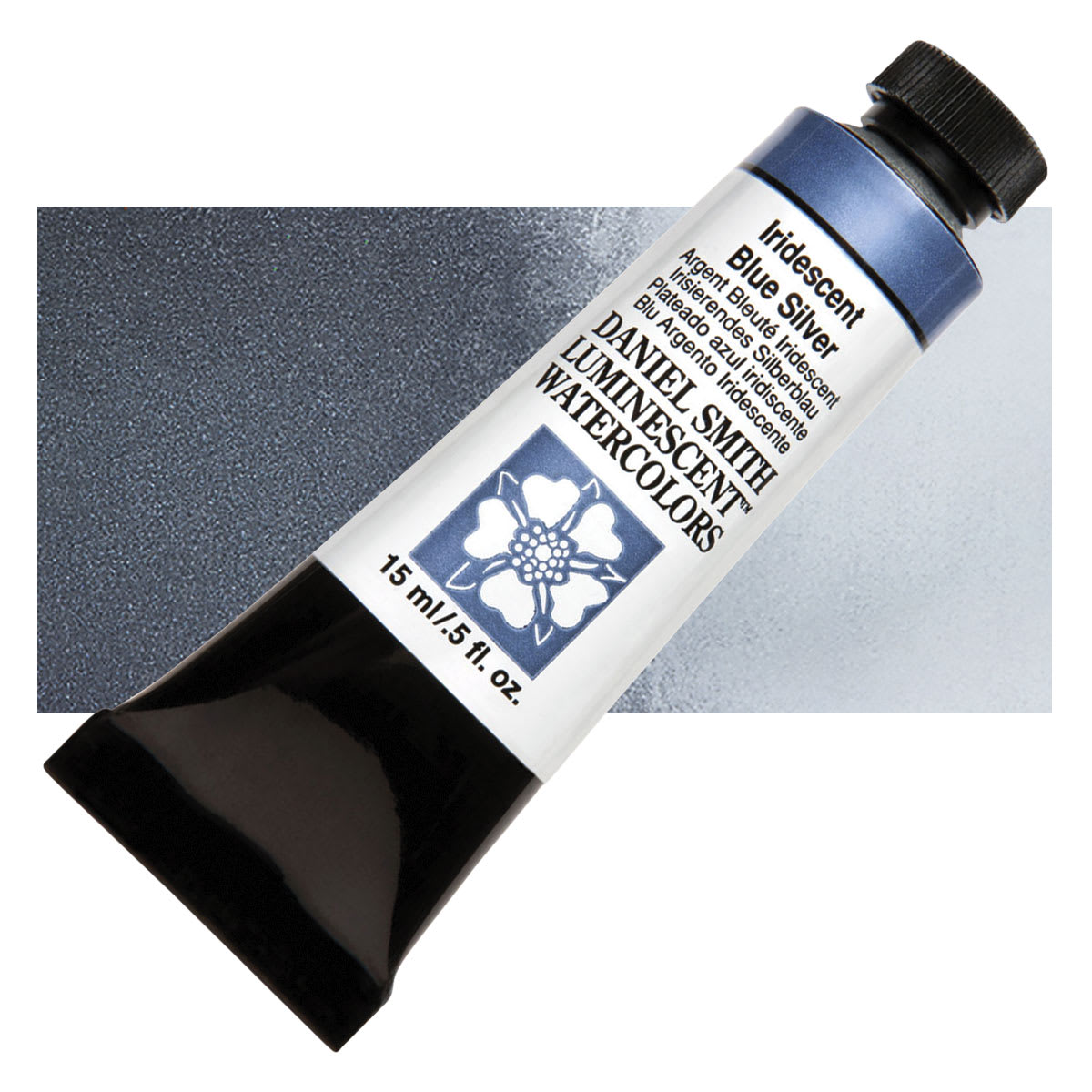 Daniel Smith Luminescent Watercolor - Iridescent Blue Silver, 15 ml, Tube and swatch