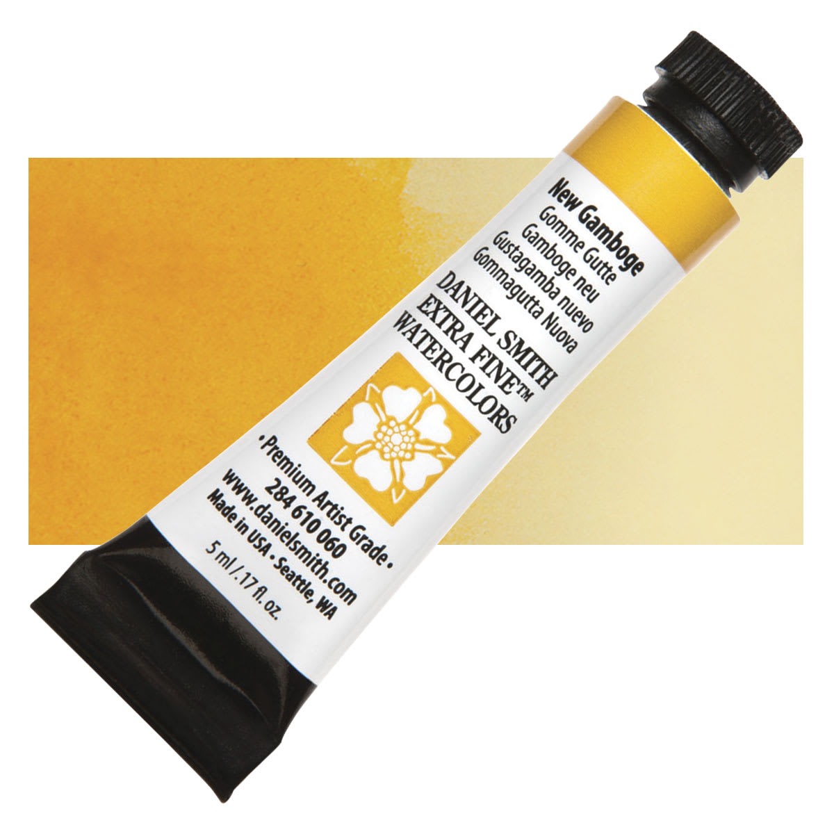 Daniel Smith Extra Fine Watercolor - New Gamboge, 5 ml Tube and swatch
