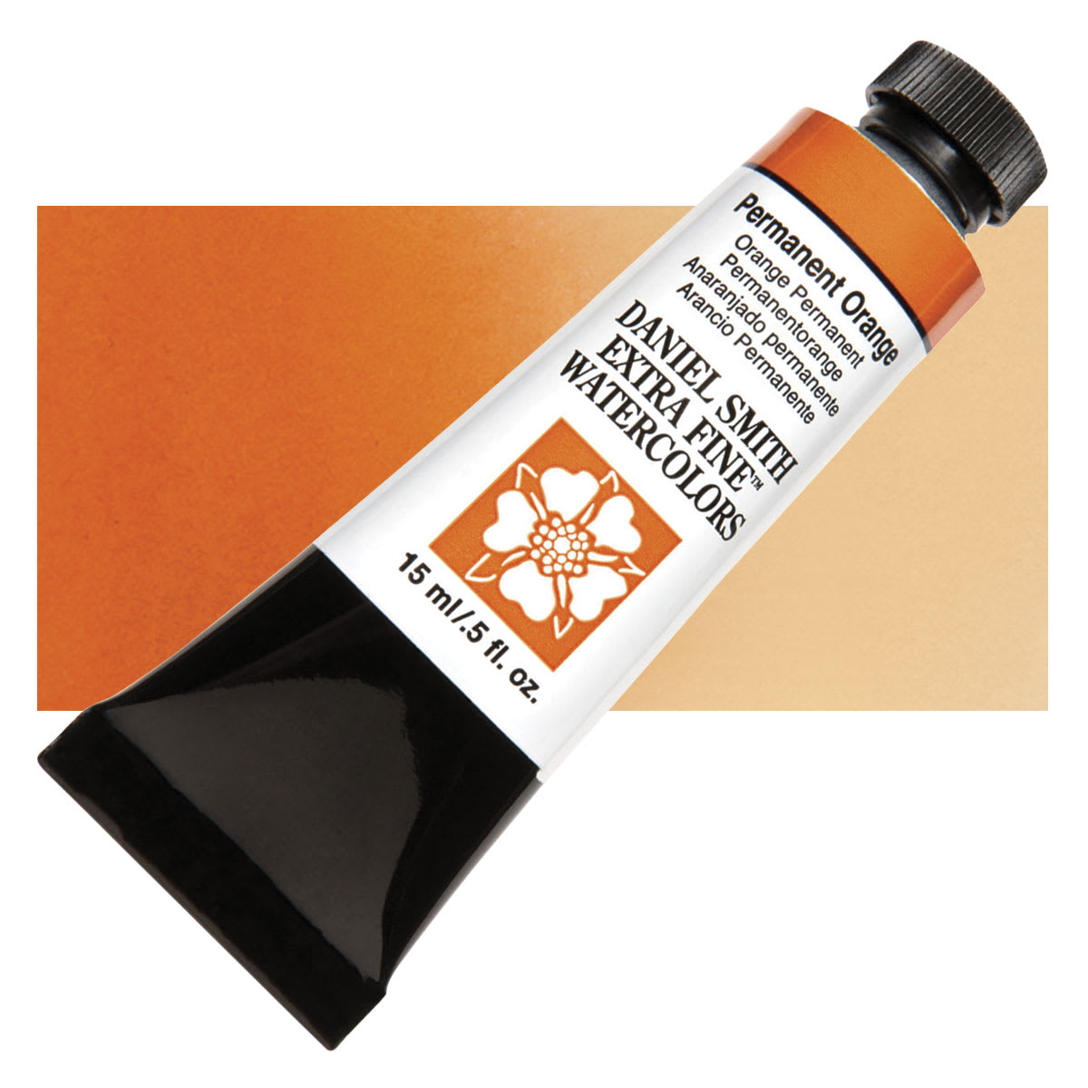 Daniel Smith Extra Fine Watercolor - Permanent Orange, 15 ml Tube and swatch