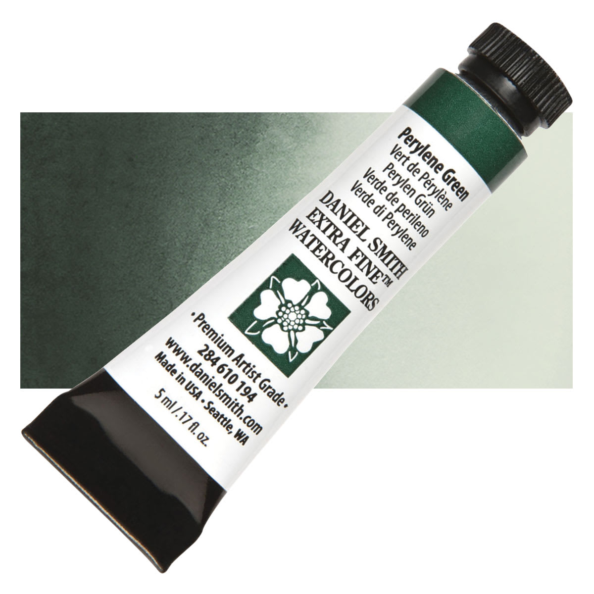 Daniel Smith Extra Fine Watercolor - Perylene Green, 5 ml Tube and swatch