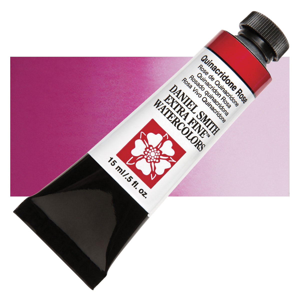 Daniel Smith Extra Fine Watercolor - Quinacridone Rose, 15 ml Tube and swatch