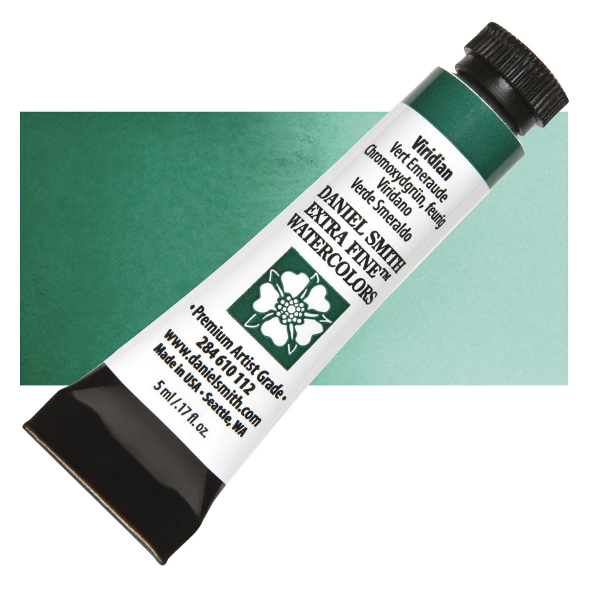 Daniel Smith Extra Fine Watercolor - Viridian, 5 ml Tube and swatch