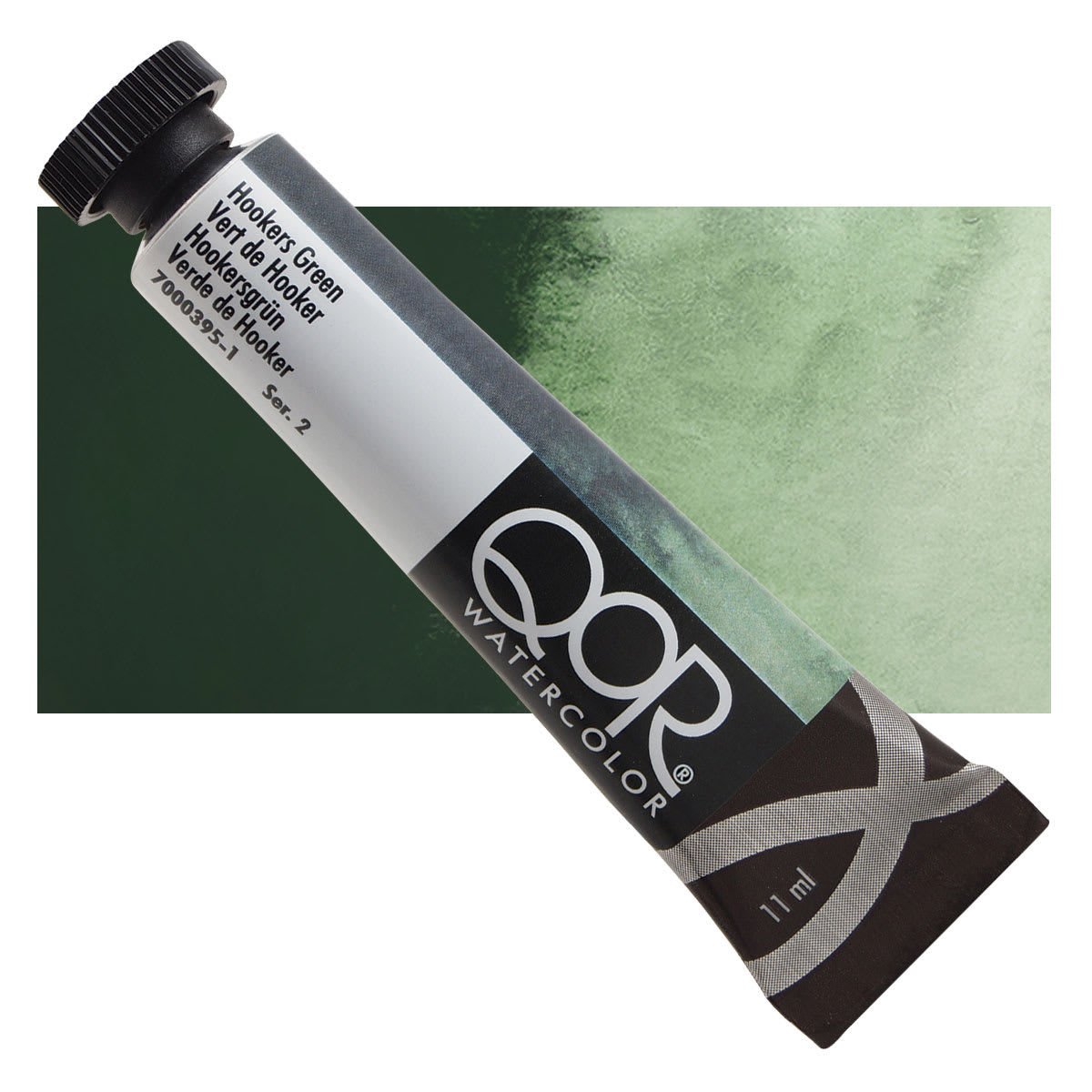 QoR Modern Watercolor - Hookers Green, 11 ml tube and swatch