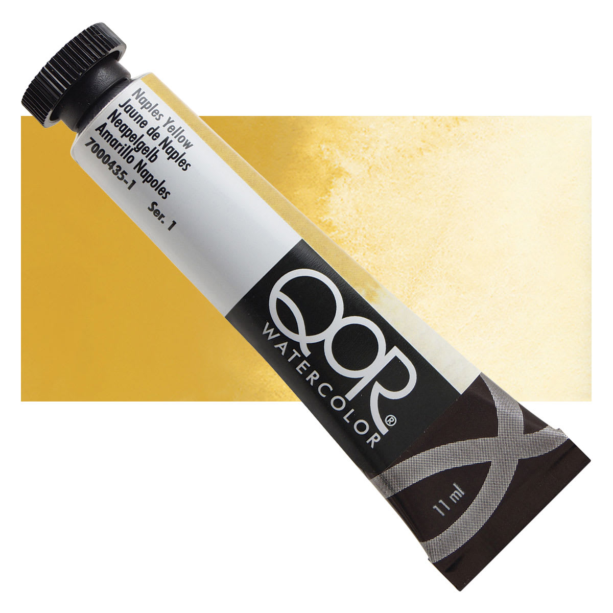 QoR Modern Watercolor - Naples Yellow, 11 ml tube and swatch
