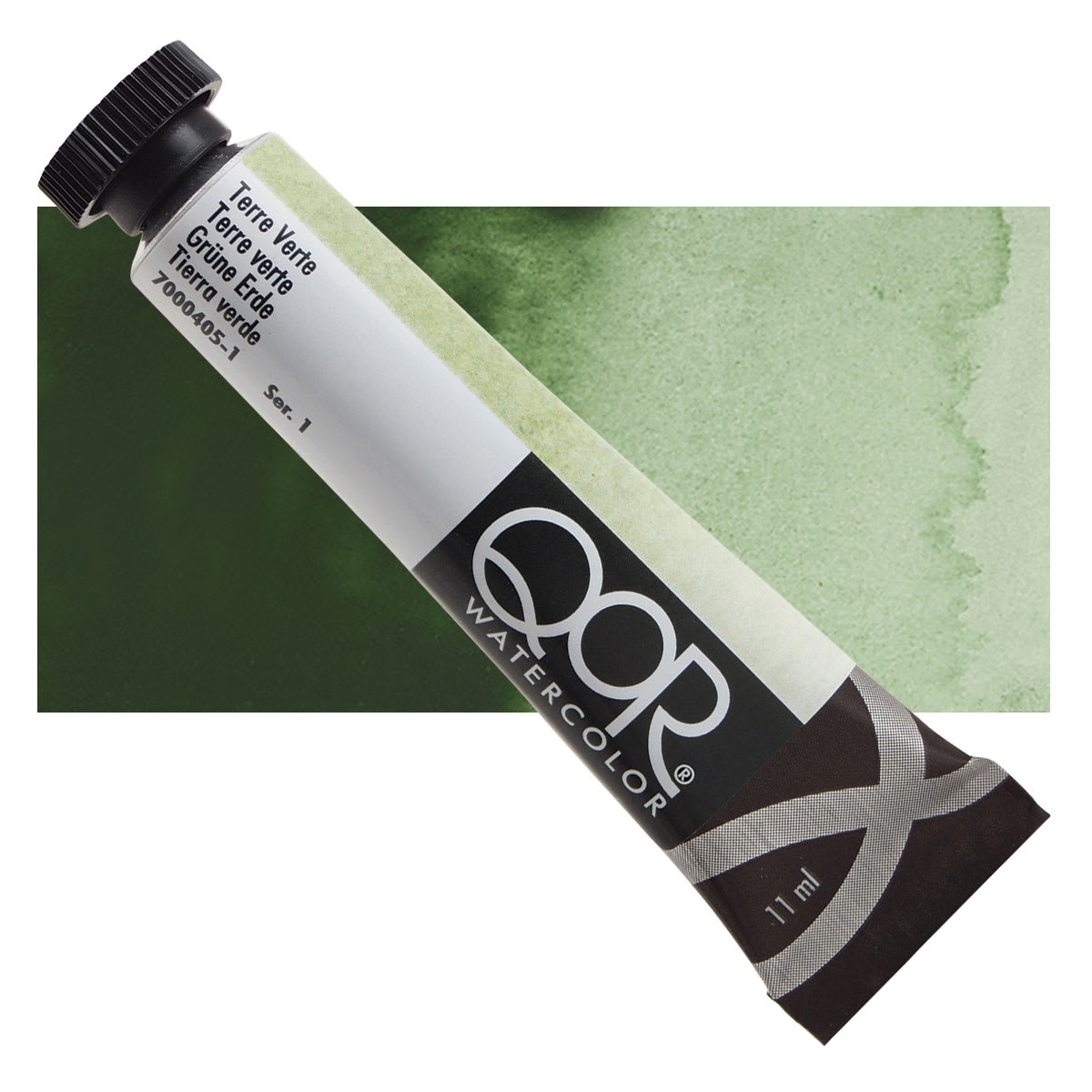 QoR Modern Watercolor - Terre Verte, 11 ml tube and swatch