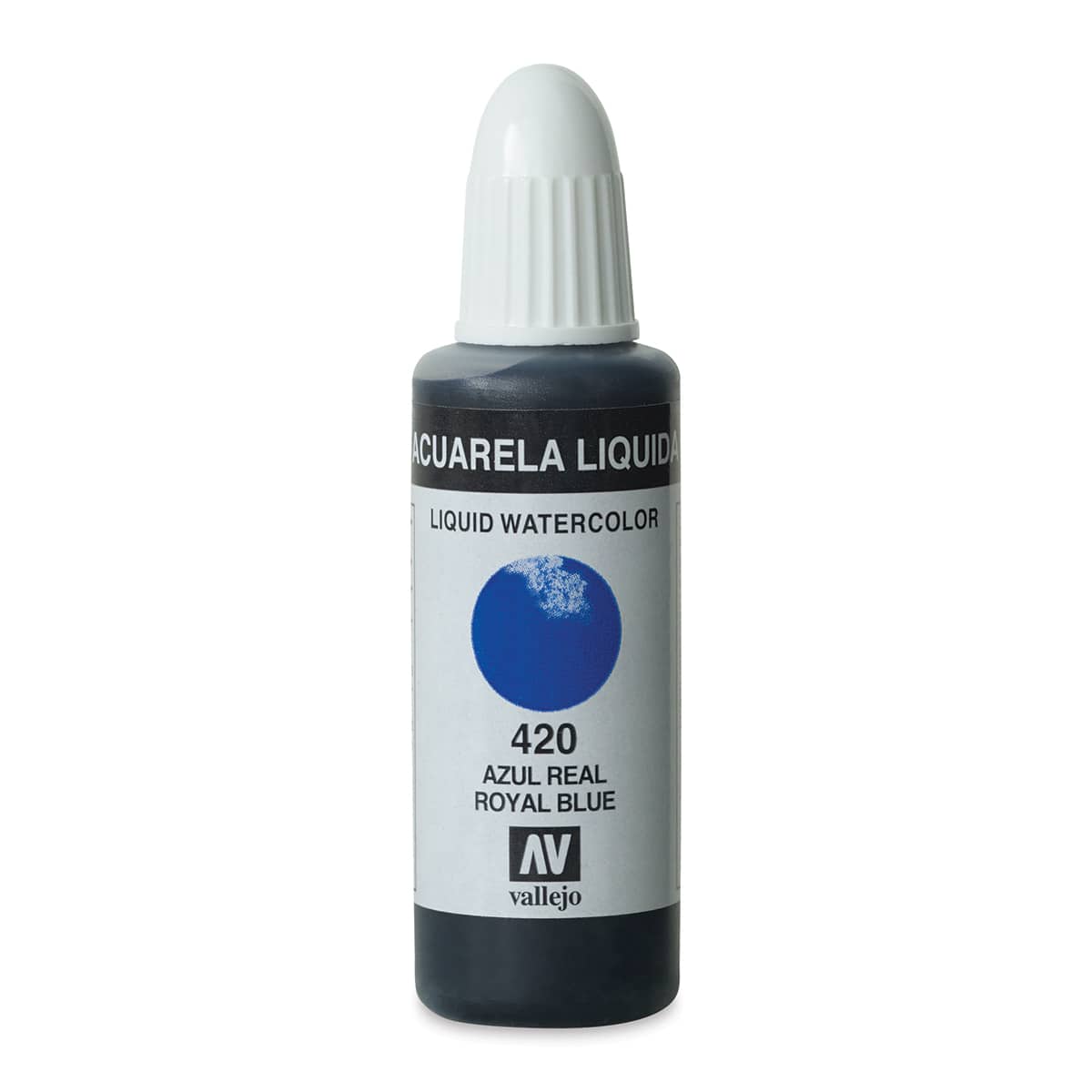 Vallejo Liquid Watercolor - Front of 32 ml Royal Blue Bottle