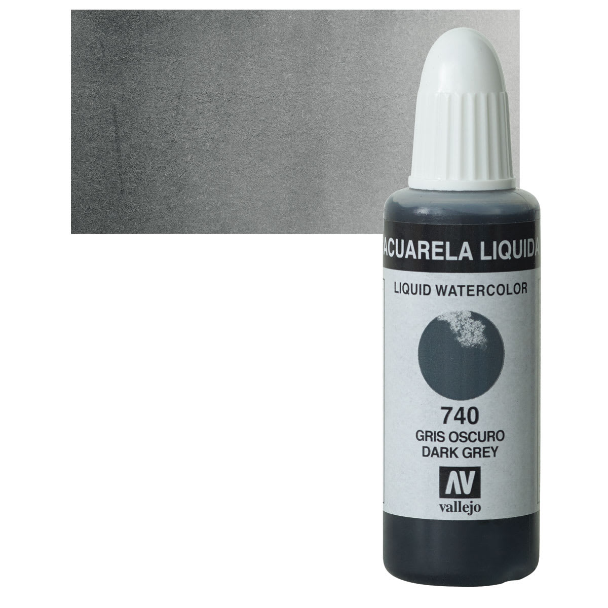 Vallejo Liquid Watercolor - Dark Grey, 32 ml and swatch