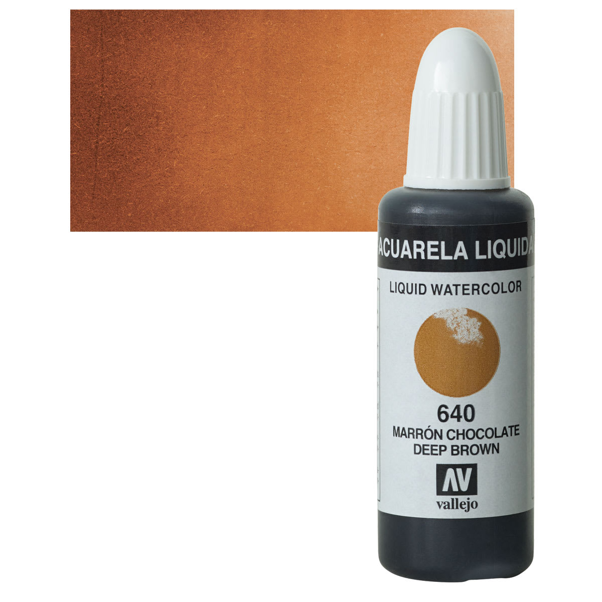 Vallejo Liquid Watercolor - Deep Brown, 32 ml and swatch