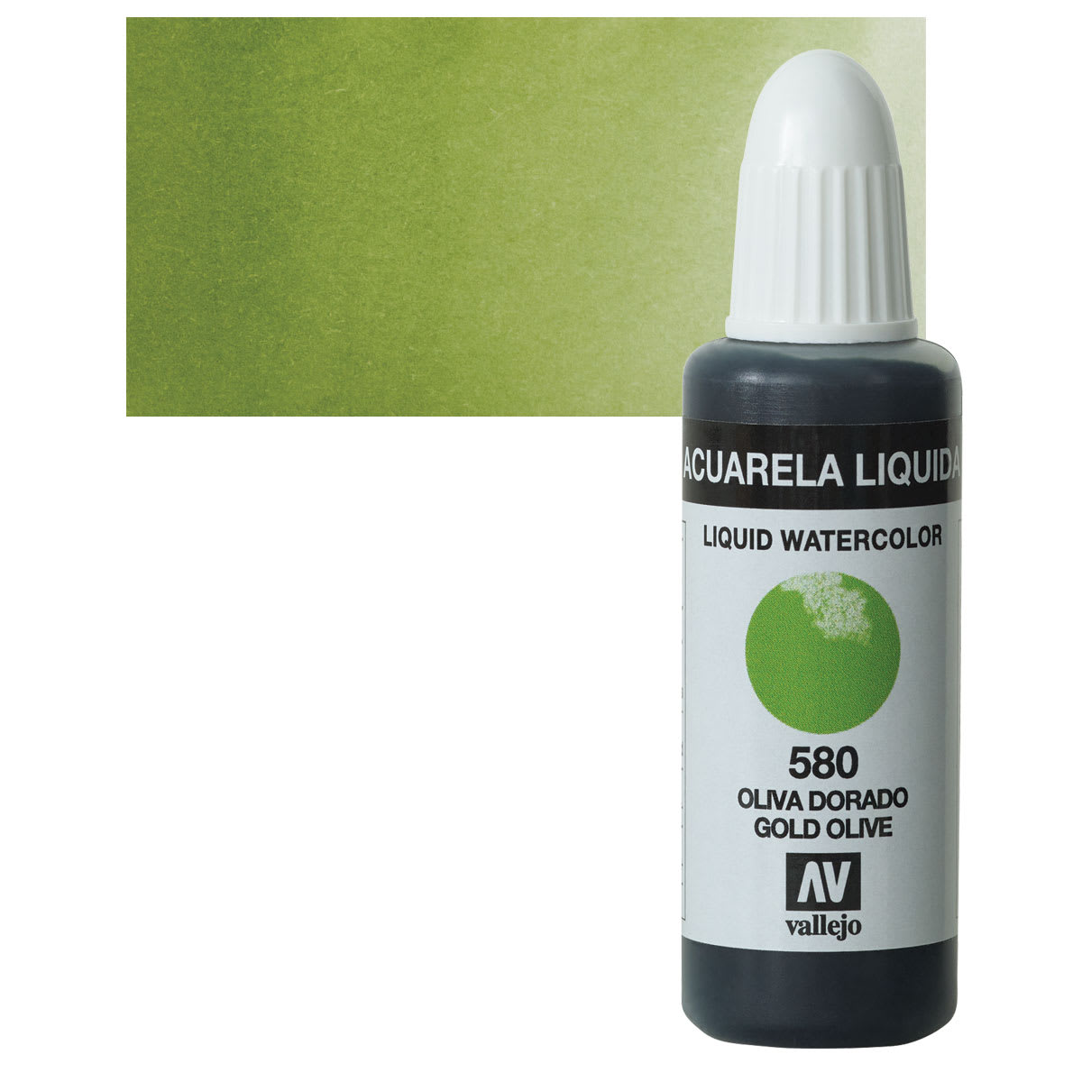 Vallejo Liquid Watercolor - Gold Olive, 32 ml and swatch