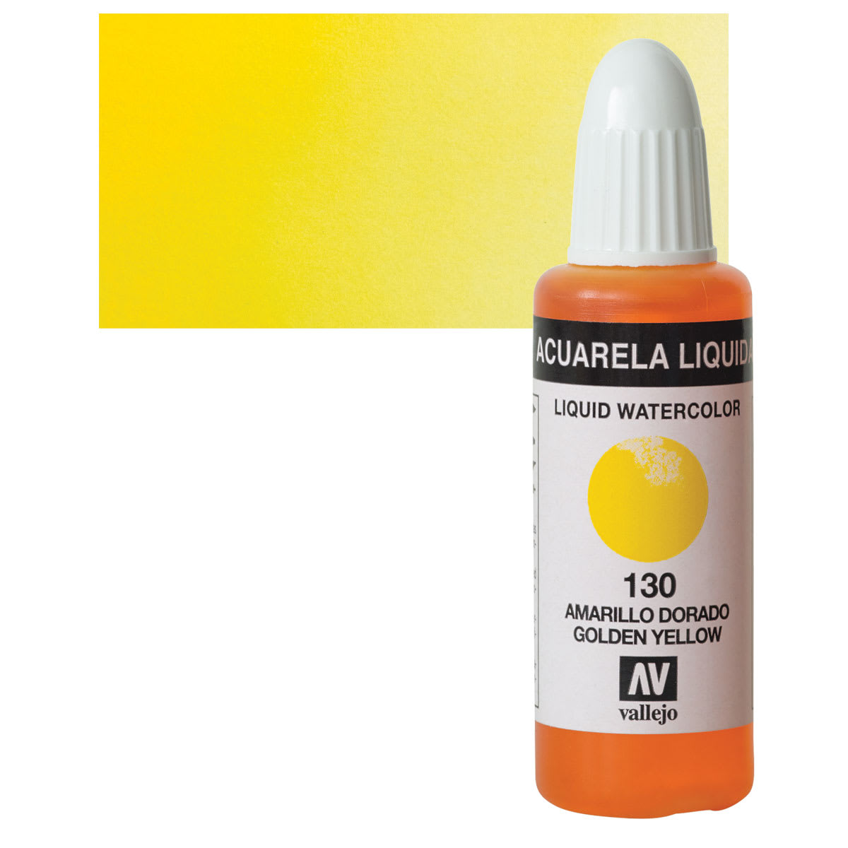 Vallejo Liquid Watercolor - Golden Yellow, 32 ml and swatch