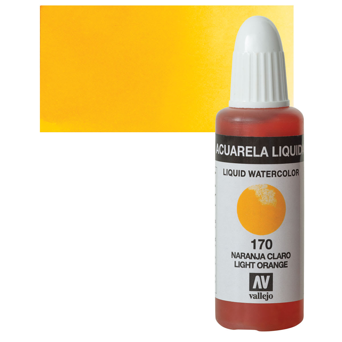 Vallejo Liquid Watercolor - Light Orange, 32 ml and swatch