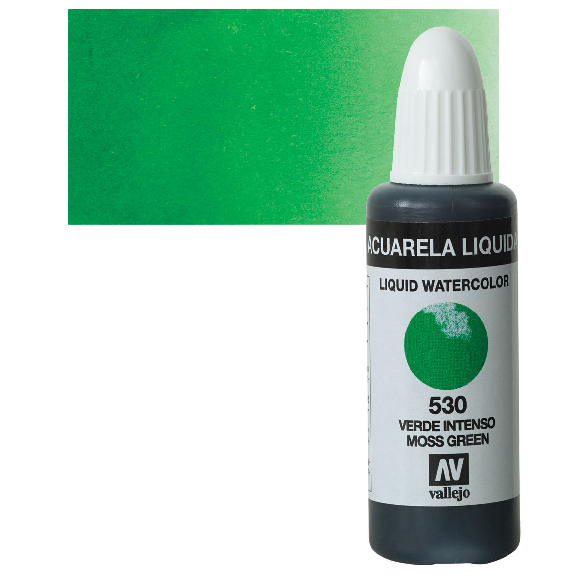 Vallejo Liquid Watercolor - Moss Green, 32 ml and swatch