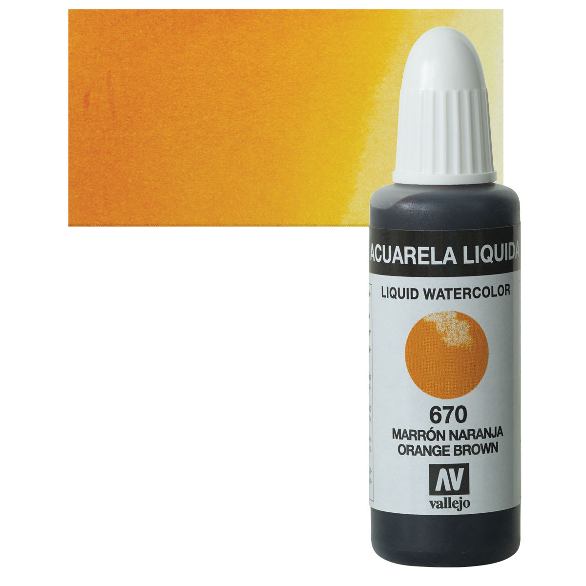 Vallejo Liquid Watercolor - Orange Brown, 32 ml and swatch