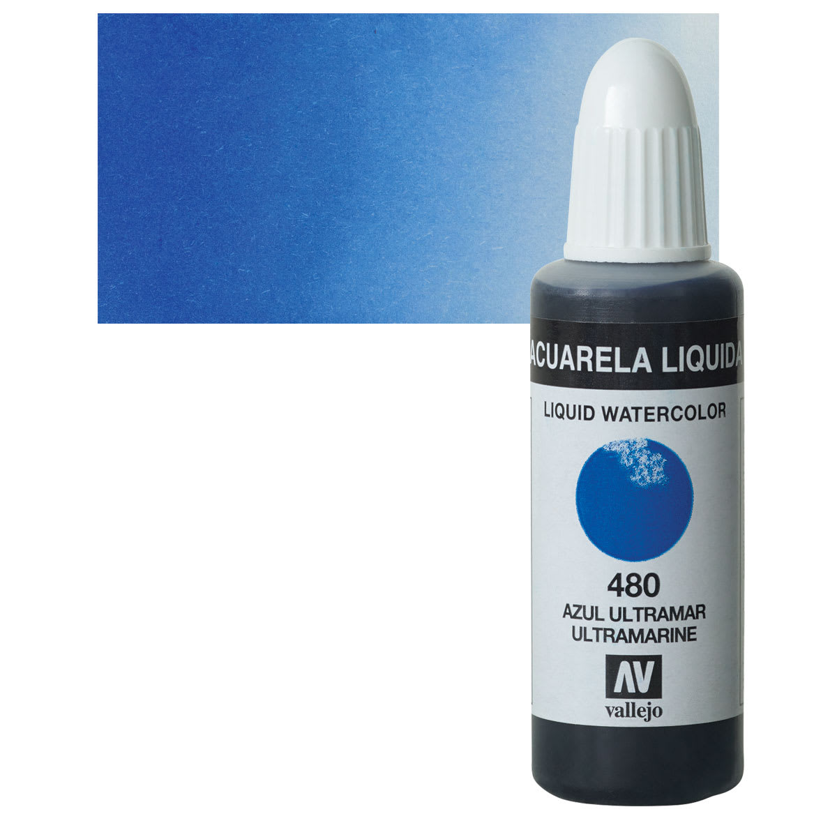 Vallejo Liquid Watercolor - Ultramarine, 32 ml and swatch