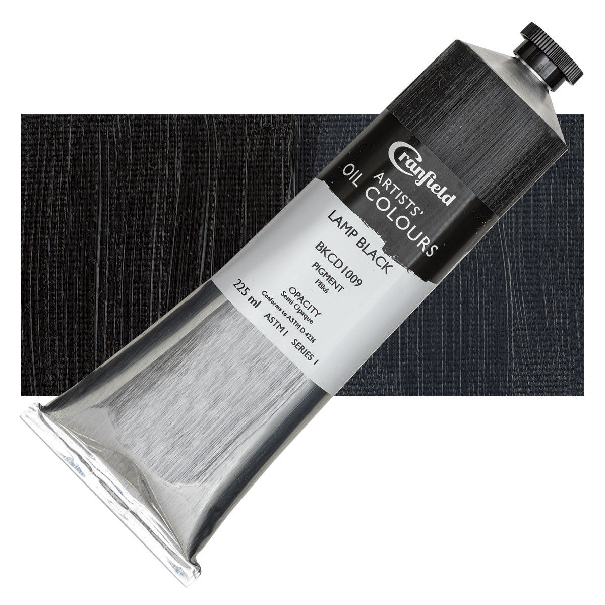 Cranfield Artists' Oil Paint - Lamp Black, 225 ml, Tube and swatch