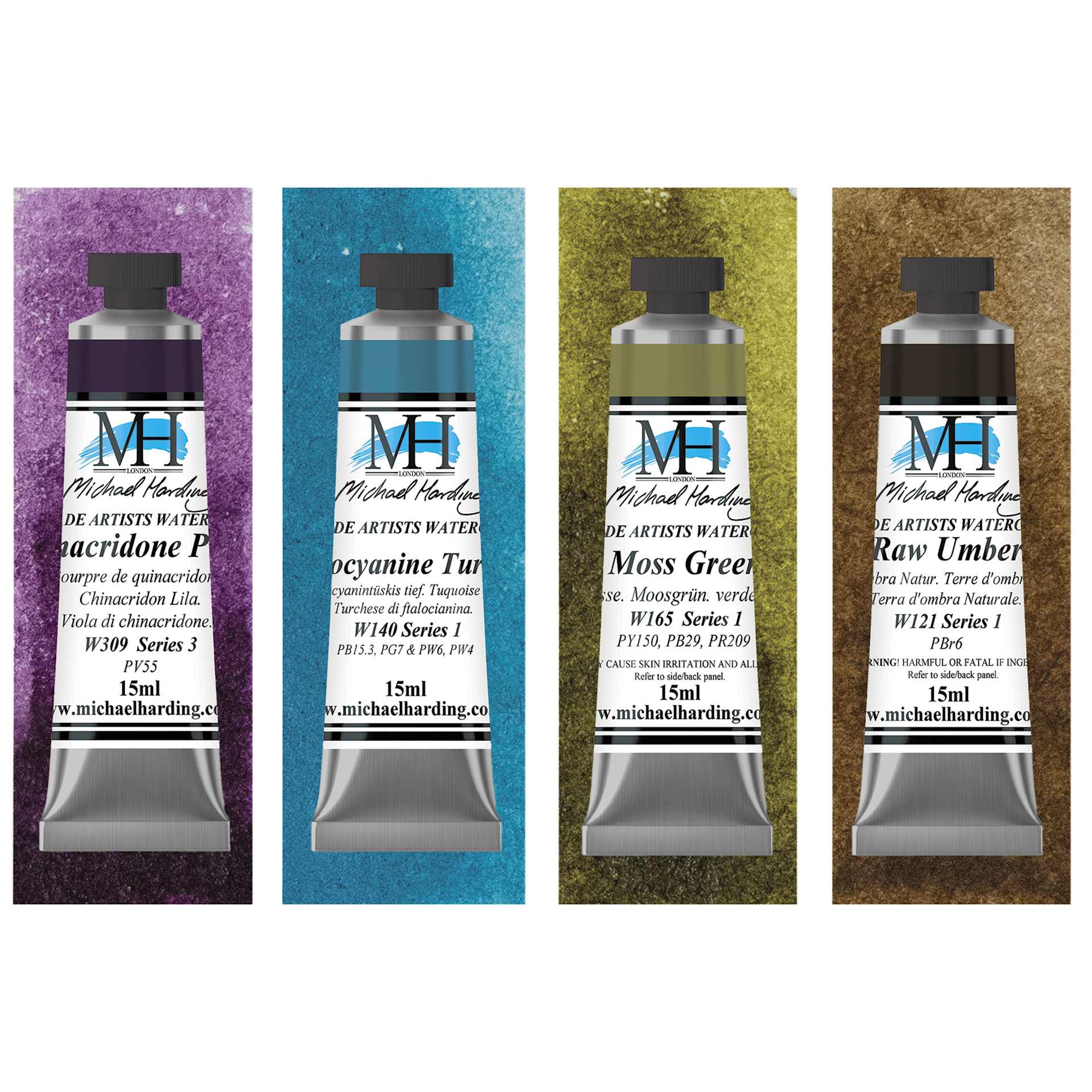 Michael Harding Artists Watercolors - Set of 4, Exploration, 15 ml with swatch