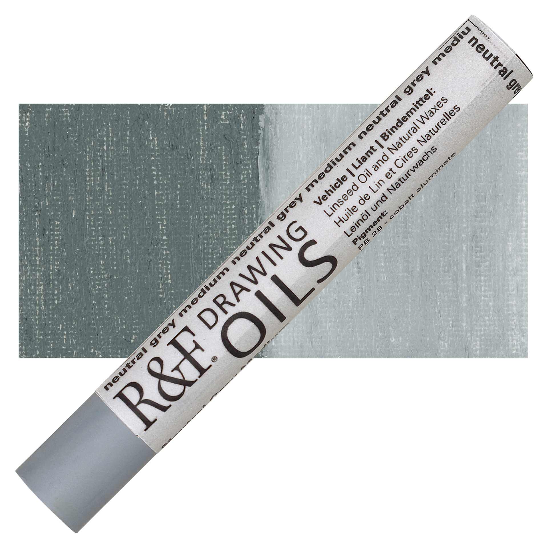 R&F Drawing Oil Stick - Neutral Grey Medium, 12 ml stick and swatch