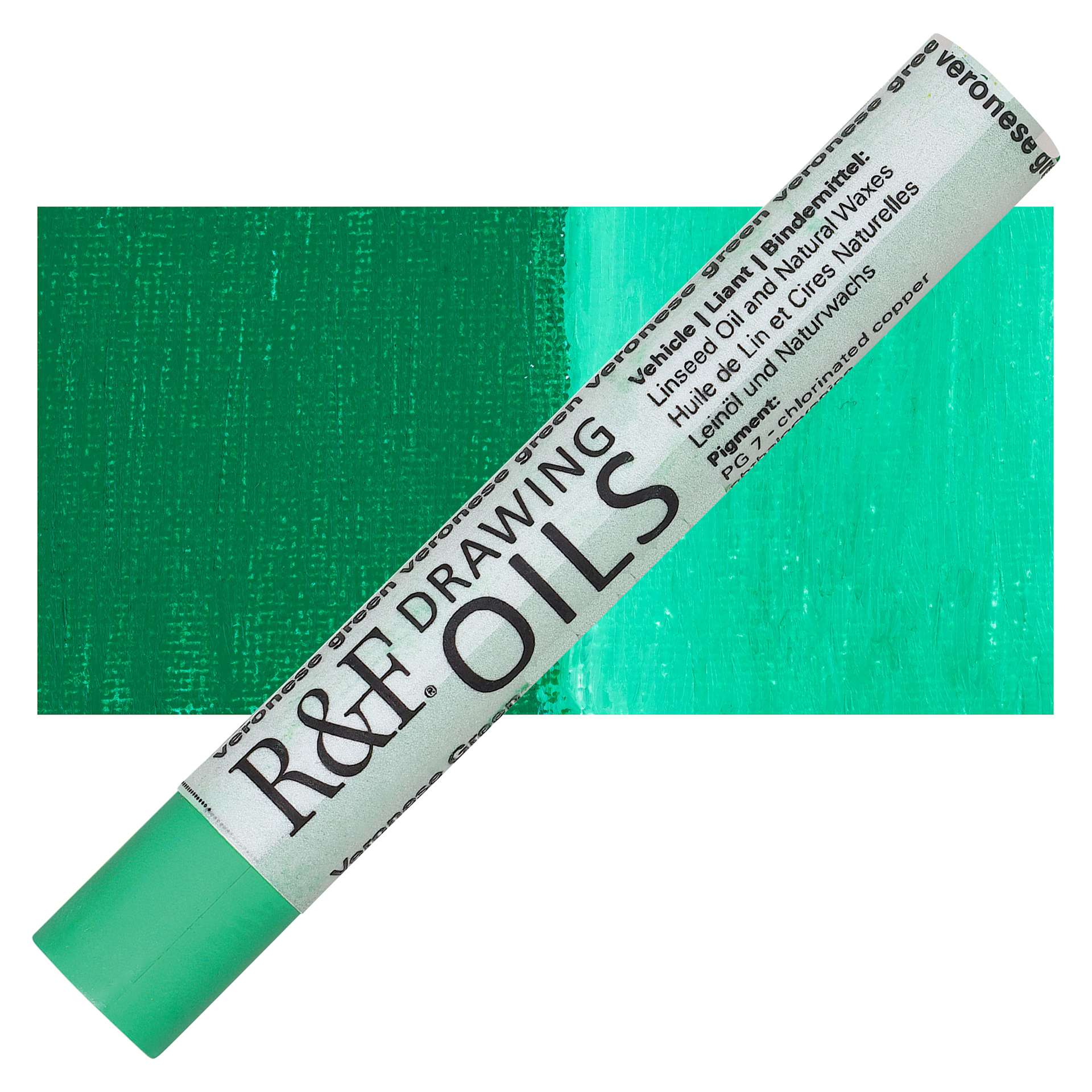 R&F Drawing Oil Stick - Veronese Green, 12 ml stick and swatch