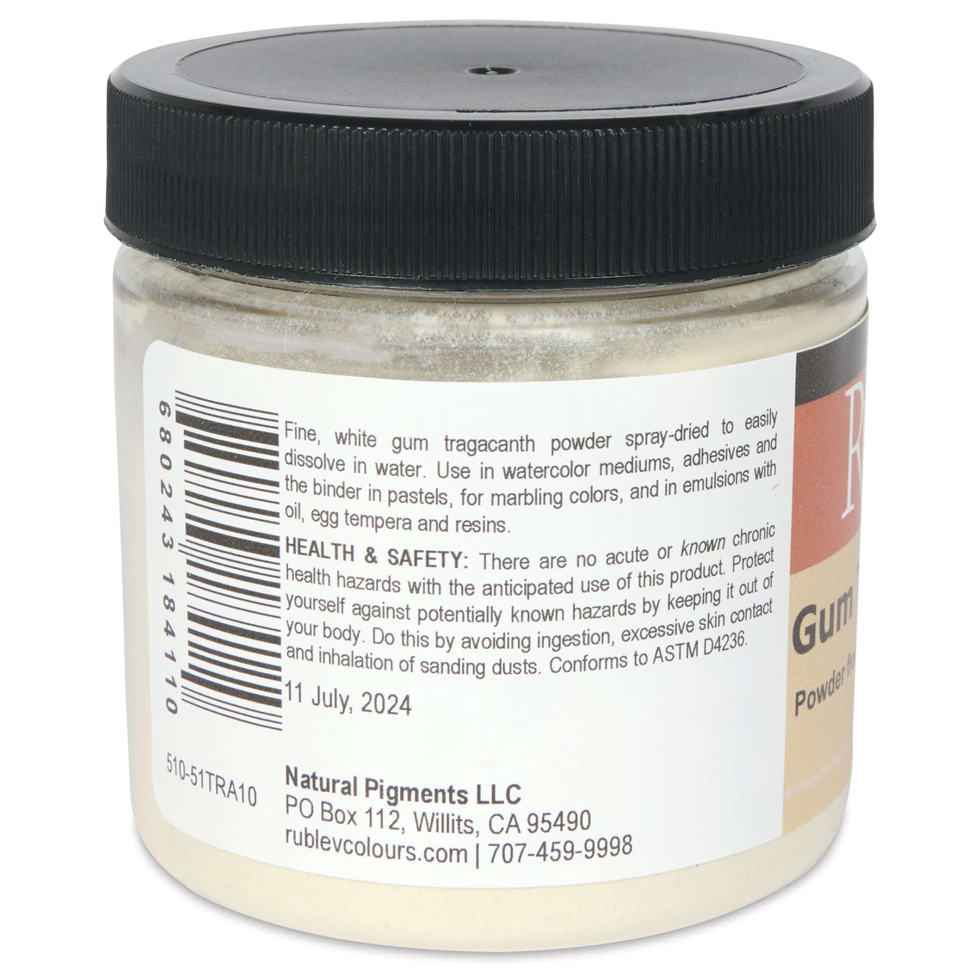 Rublev Gum Tragacanth Powder - 4 oz back