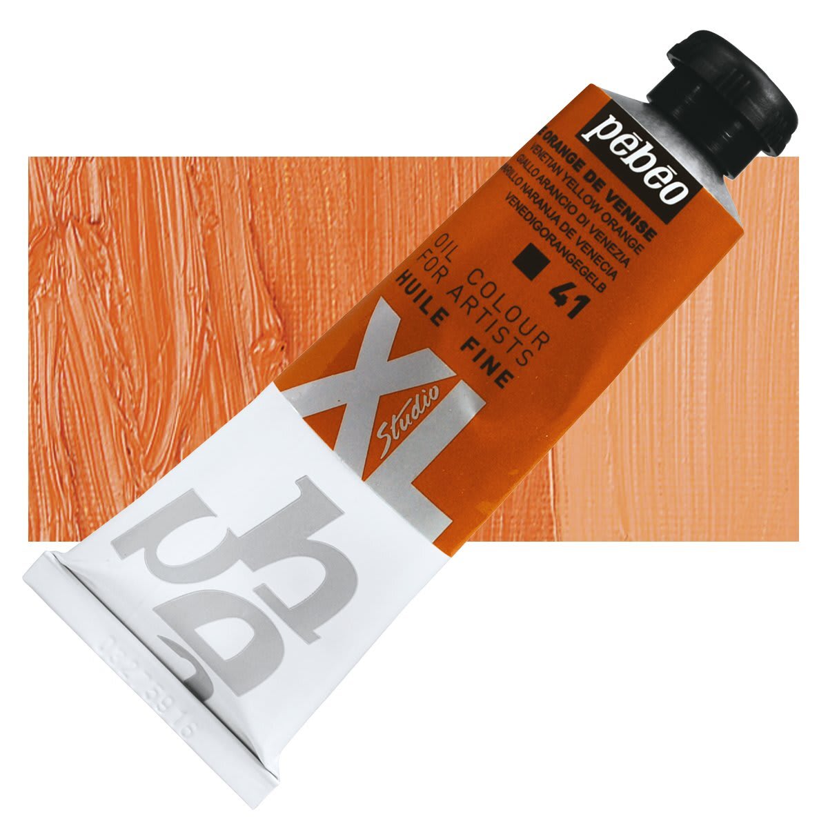 Pebeo XL Studio Oil Paint - Venetian Yellow Orange, 37 ml tube and swatch
