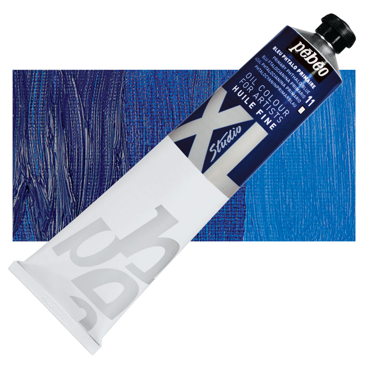 Pebeo XL Studio Oil Paint - Primary Phthalo Blue, 180 ml tube and swatch
