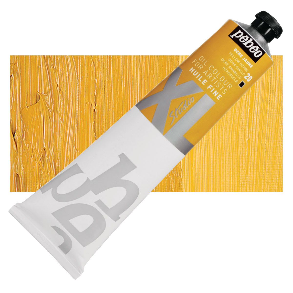 Pebeo XL Studio Oil Paint - Yellow Ochre, 200 ml Tube and swatch