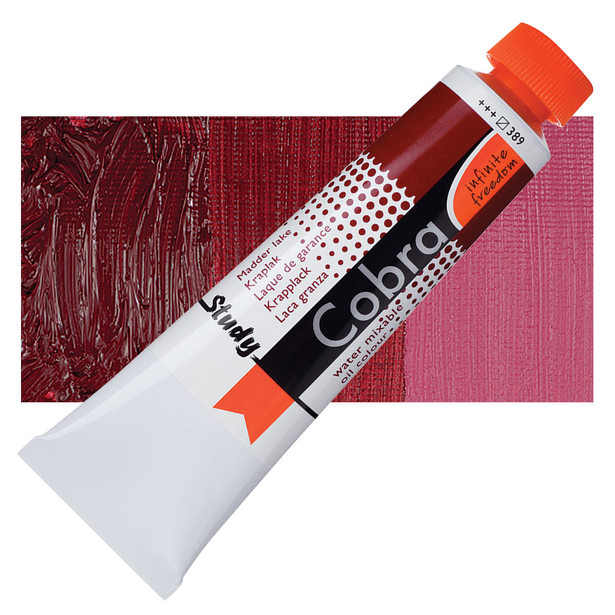 Royal Talens Cobra Study Water Mixable Oil Paint - Madder Lake, 40 ml tube and swatch