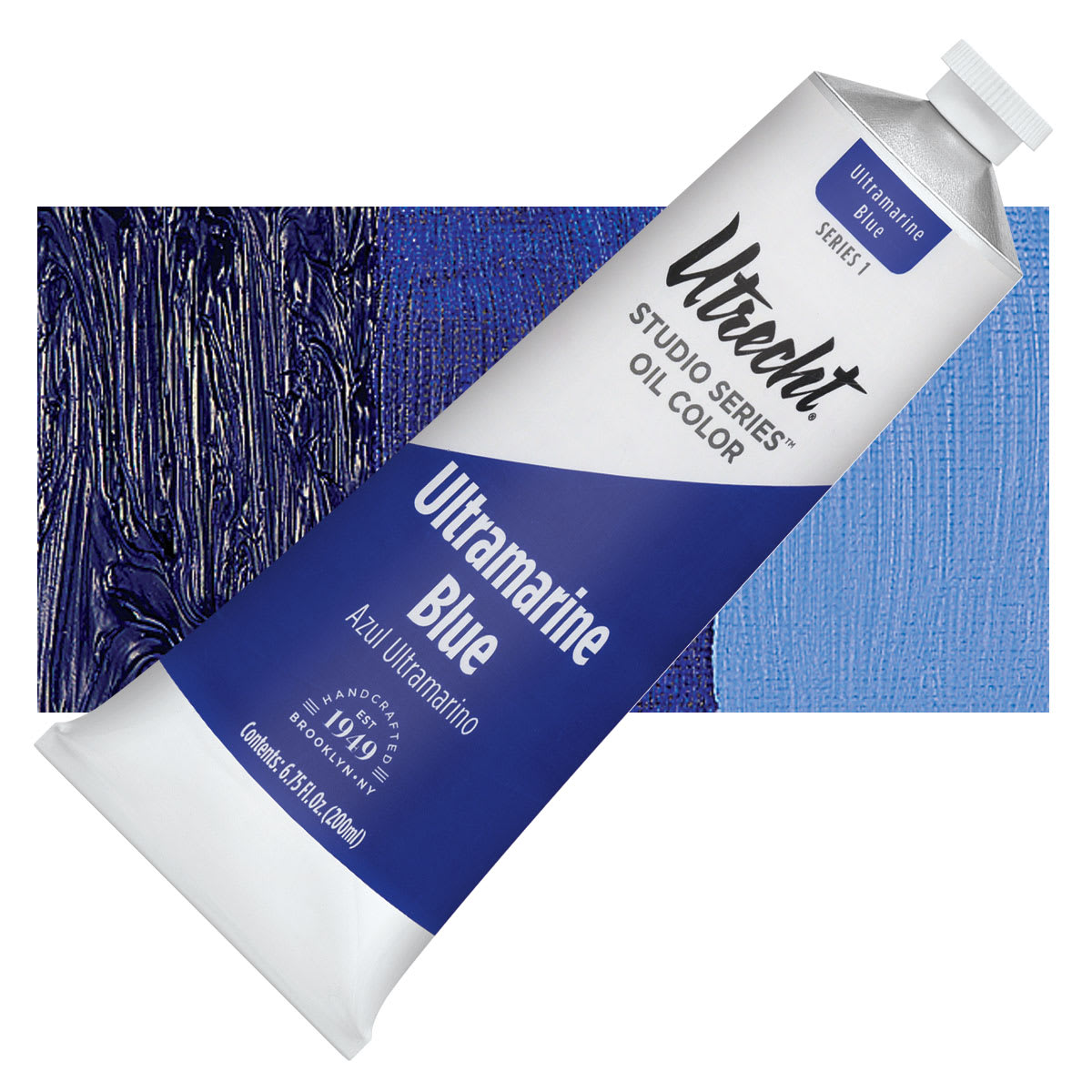 Utrecht Studio Series Oil Paint - Ultramarine Blue, 200 ml tube and swatch