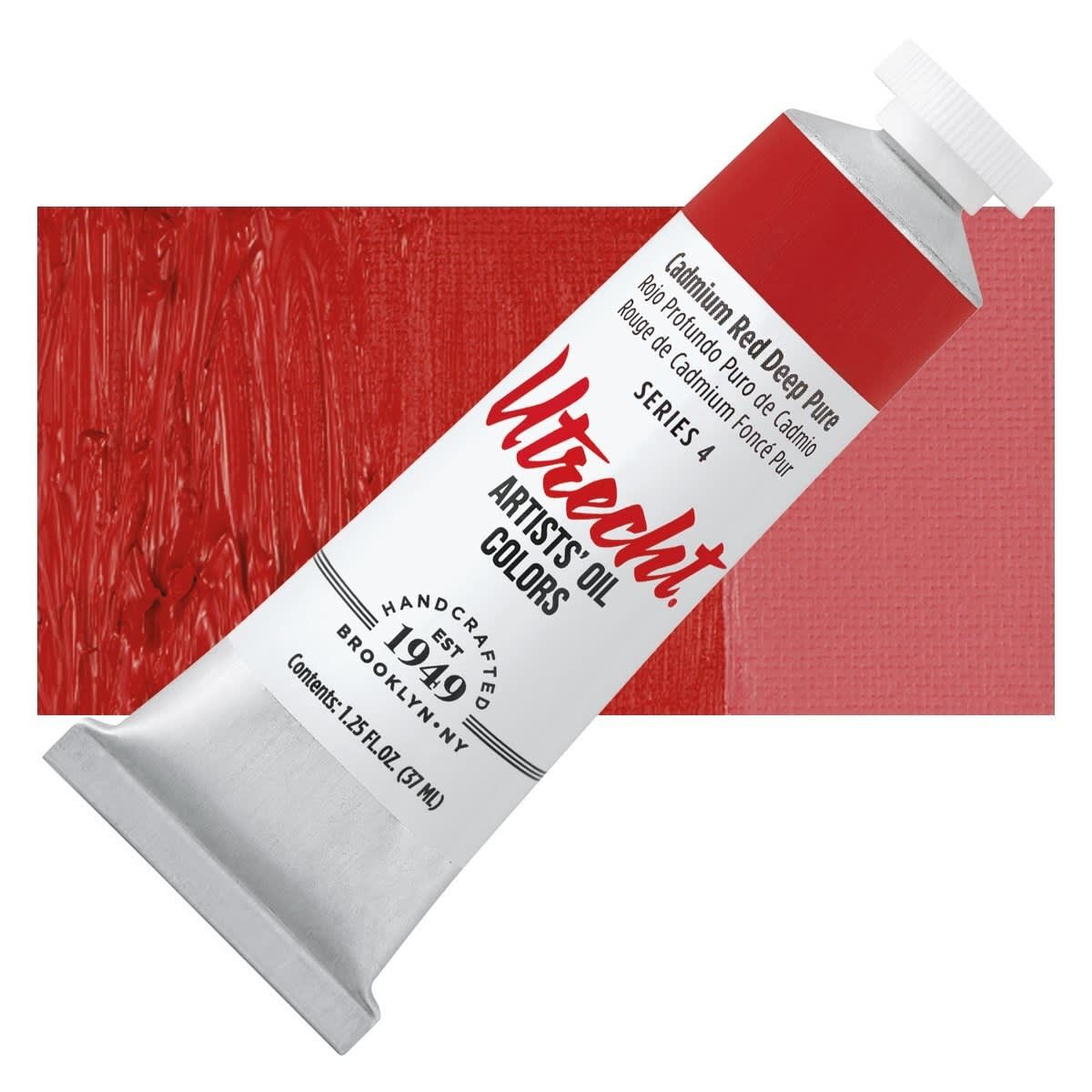 Utrecht Artists' Oil Paint - Cadmium Red Deep, 37 ml tube and swatch