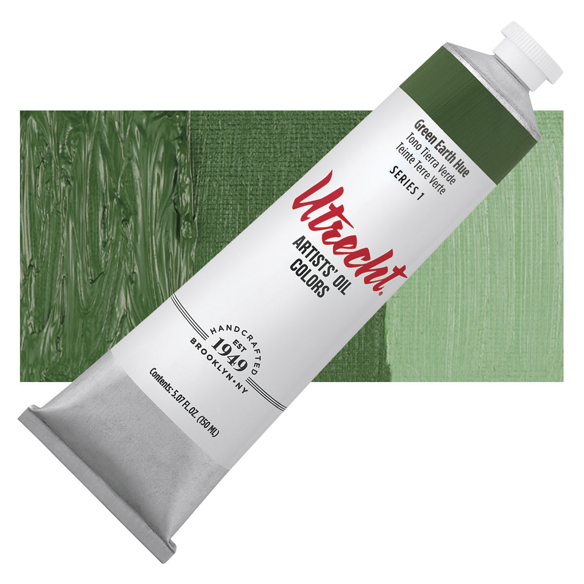 Utrecht Artists' Oil Paint - Green Earth Hue, 150 ml tube and swatch