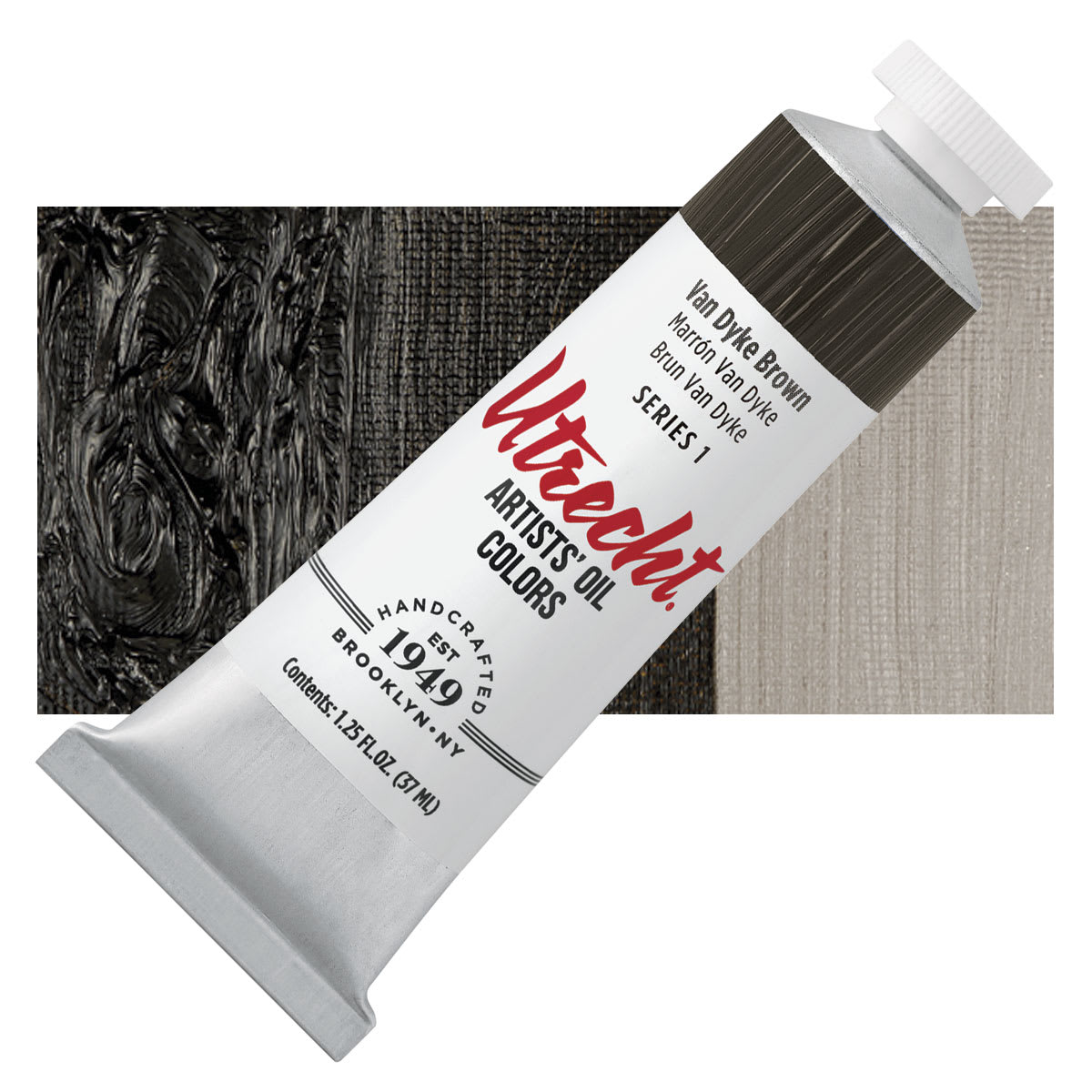 Utrecht Artists' Oil Paint - Van Dyke Brown, 37 ml tube and swatch