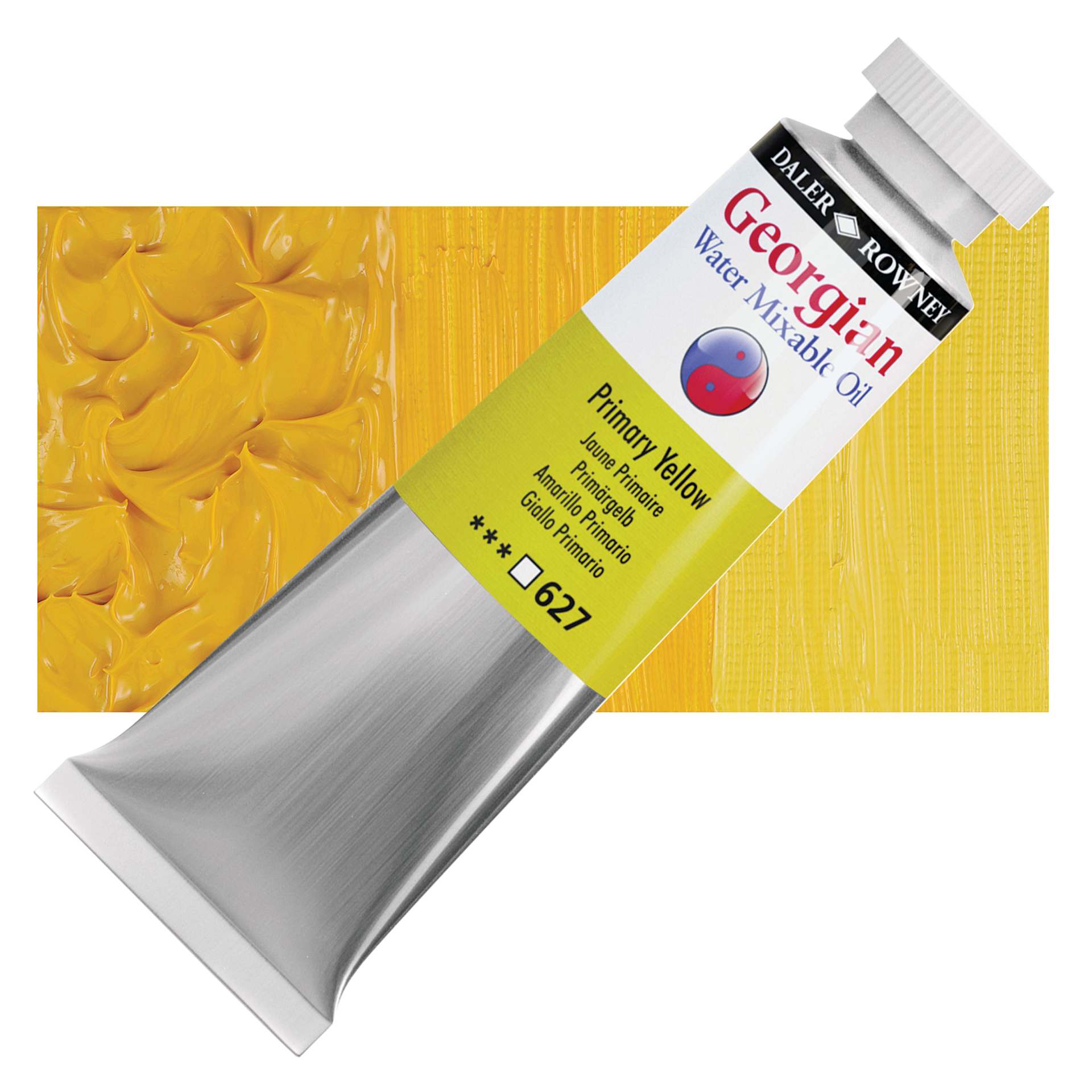 Georgian Water Mixable Oil - Primary Yellow, 37 ml tube and swatch