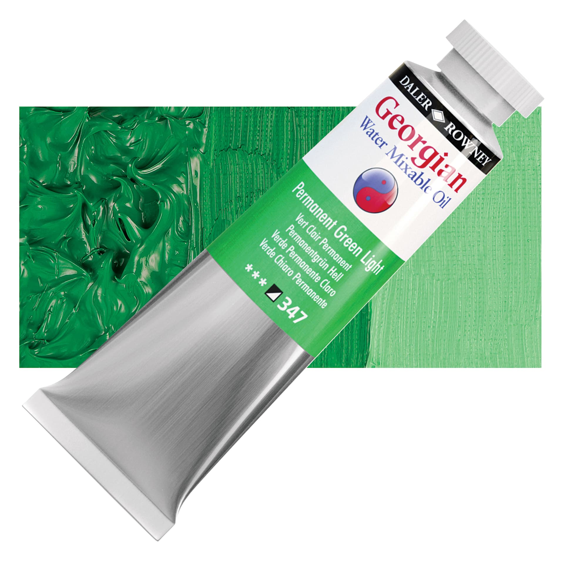 Georgian Water Mixable Oil - Permanent Green Light, 37 ml tube and swatch